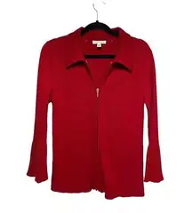 Coldwater Creek Sweater Women's Red Full Zip Size Medium Bell Sleeve