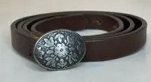 Mossimo Supply‎ Co. Women’s Dark Brown Leather Belt Ornate Silver Buckle Size S