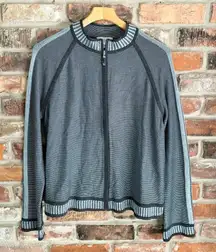 St. John Sport Blue Santana Knit Zip Front Sweater Jacket, L