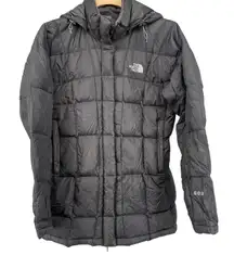 The North Face 600 Fill Down Puffer Jacket Hooded Womens M Black Broken Zipper