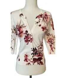 White House Black Market Three Quarter-Sleeve Floral Cardigan Medium