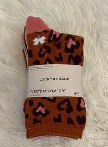 Lucky Brand  Women’s Cute Crew Socks 5 Pair NWT Leopard Various Patterns