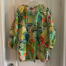 Women’s XS  Vincent Linen Tunic Top in Capri Tree Bright Summer Palm Floral