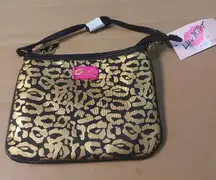Betsey Johnson Luv Betsey Small Zippered Lips Wristlet Black/Gold/ Pink Y2K NEW