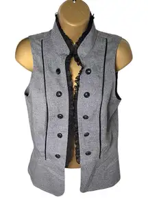 Vanity Military Style Vest Ruffle Trim Double Breasted Gray M
