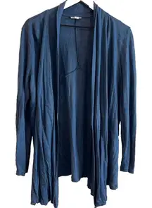 J Jill Sweater‎ Women Med Blue Love Linen Lagenlook Open Cardigan Work Office