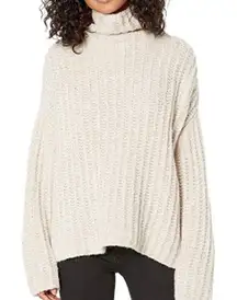 FREE PEOPLE | Beige Chunky Knit Sweater Mock  Fluffy Fox Oversize Wool | Large
