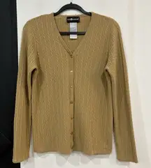 Sag Harbor Tan Cable Knit Sweater Size Small Button Front Preppy Twee