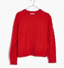 Madewell  | Cableknit Pullover Sweater Red Orange Baby Alpaca Merino Wool | Small