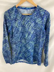 LL Bean Women's XS UPF 50+ Swim Sun Rash Guard Long Sleeve Top Blue