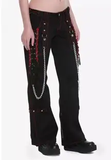 Tripp NYC Black And Red Plaid Lace-Up Chain Pants Gothic Chain Wide Leg Jeans