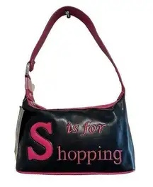 S IS FOR SHOPPING WHIMSY MINICCI PINK BLACK SMALL PLEATHER FAUX LEATHER HANDBAG