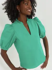 Tuckernuck Hyacinth House Kelly Green Ruffle Leigh Blouse Shirt Small S