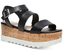 Madden Girl Black Salina Cork Look Wedge FlatForm‎ Sporty Sandal Sz 9
