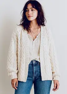 For The Republic Cable Knit Open Front Chunky Cardigan Sweater Cream Size M