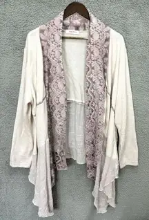 Simply Couture open front cardigan sweater 1X  lace embroidered‎ hanky hem fairy
