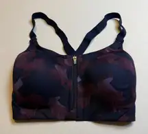 All in‎ Motion Womens High Support Zip Front Sports Bra 34DD Purple Print Gym #