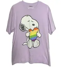 Snoopy Hugging Rainbow Heart Lavender Purple Short Sleeve Crewneck T-Shirt Large