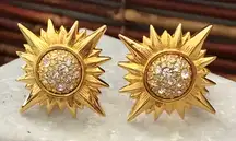 Swarovski Pave Clip on Earrings Gold Tone