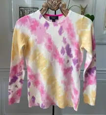 Charter Club Luxury Cashmere Tie Dye Crewneck Lightweight Sweater Pink Yellow Pu