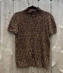 Women's American Living Animal Print Sweater Top Short Sleeve Medium Cotton Fall