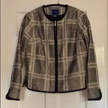 Doncaster Navy & Silver Silk Blend Plaid Jacket Size 10