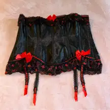 Black and red satin and lace corset with bows garters size 6X goth whimsigoth
