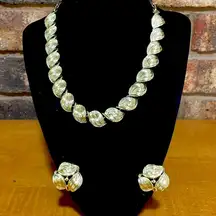 Coro Vintage Signed Gold Brush Tone Linked Twirled Leaves Necklace & earrings