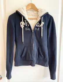 Vintage Y2K Abercrombie Fitch Womens XS Zip Hoodie Shearling Navy Blue Zip Logo