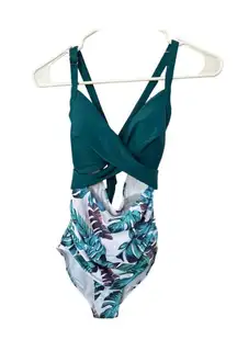 Eomenie - 1 pc Tummy Control Cutout High Waisted Wrap Tie Back Swimsuit -- NWT