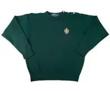 Vintage 90s  Ralph Lauren Green Lambswool Embroidered Crest Pullover Sweater