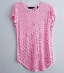 L.A.M.B Sheer Lightweight Neon Pink Lattice Print Short Sleeve Top