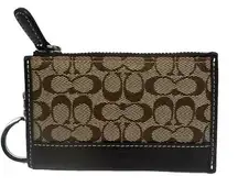 Coach  Brown Signature Canvas Cardholder / Coin Purse with Keychain