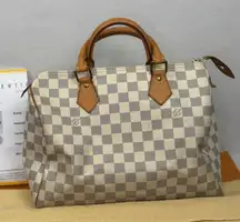 LOUIS VUITTON Damier Azur 30 Canvas Speedy Handbag Made in France.