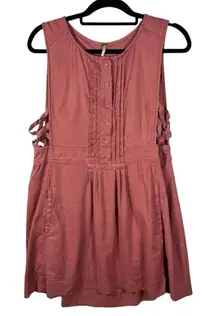 FREE‎ PEOPLE Moonshine Mini Dress Pink Linen Blend Hippie Boho Pockets Women’s M
