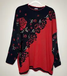 Relaxed Vtg Christmas Sweater Holiday Sparkle Shimmer Floral Rose Goth Grunge XL