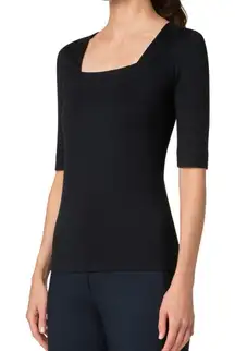 Akris Punto Black Square Neck Short Sleeve Tee Minimalist Basic Women's size 12