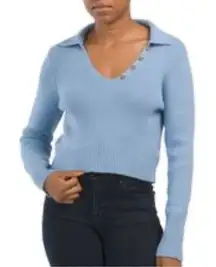 Happily Grey blue ribbed collared cropped sweater large
