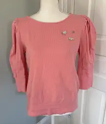 KARL LAGERFELD PARIS FLAMINGO Pink PUFFY SLEEVE RIBBED KNIT TOP & CHARMS Medium