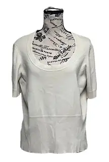 LOFT Ivory Knit Blouse Prepy Coastal Granola Beach Nautical Marine Sailor XL