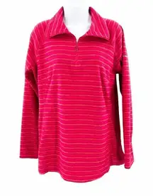 2/$30 Columbia Quarter Zip Up Striped Pink Fleece Sweatshirt Pullover Top Y2K