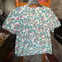 J. Crew Floral Blouse - White, Pink, Green, Blue