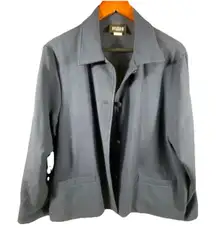 Eileen Fisher Womens Wool Blazer Large Collar Buttons Soft Cozy Navy Blue Career