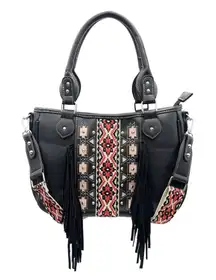 Aztec Tribal Print Fringe Western Handbag Purse with crossbody strap