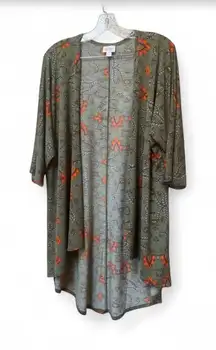 LuLaRoe Green Orange Floral Kimono Cardigan S