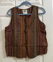 Flax 100% Linen Multicolor Striped Sleeveless Button Blouse Tank Top