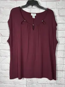 Carmen Women's Sleeveless Burgundy Top with Beaded Detail Size 2X
