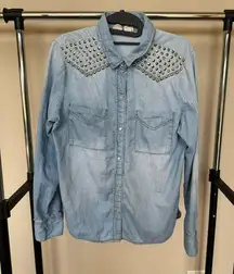 Mudd Denim 90s Studded Button Down Shirt Faded Vintage