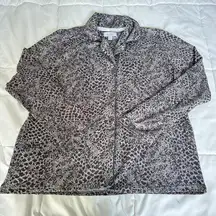 Nicole Miller New York Pajama Top Womens Large L Gray Button Down Long Sleeve