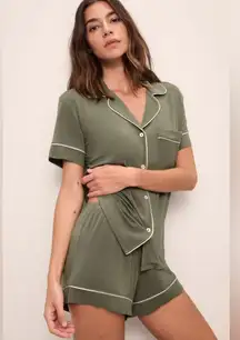 Eberjey Pajamas Set Gisele TENCEL Modal Relaxed Shorts PJ shirt top olive pocket